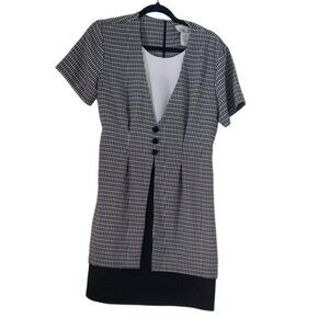 Vintage 90s Lisa Jo Plaid‎ Layered Short Sleeve Dress Size 11/12 Academia Office